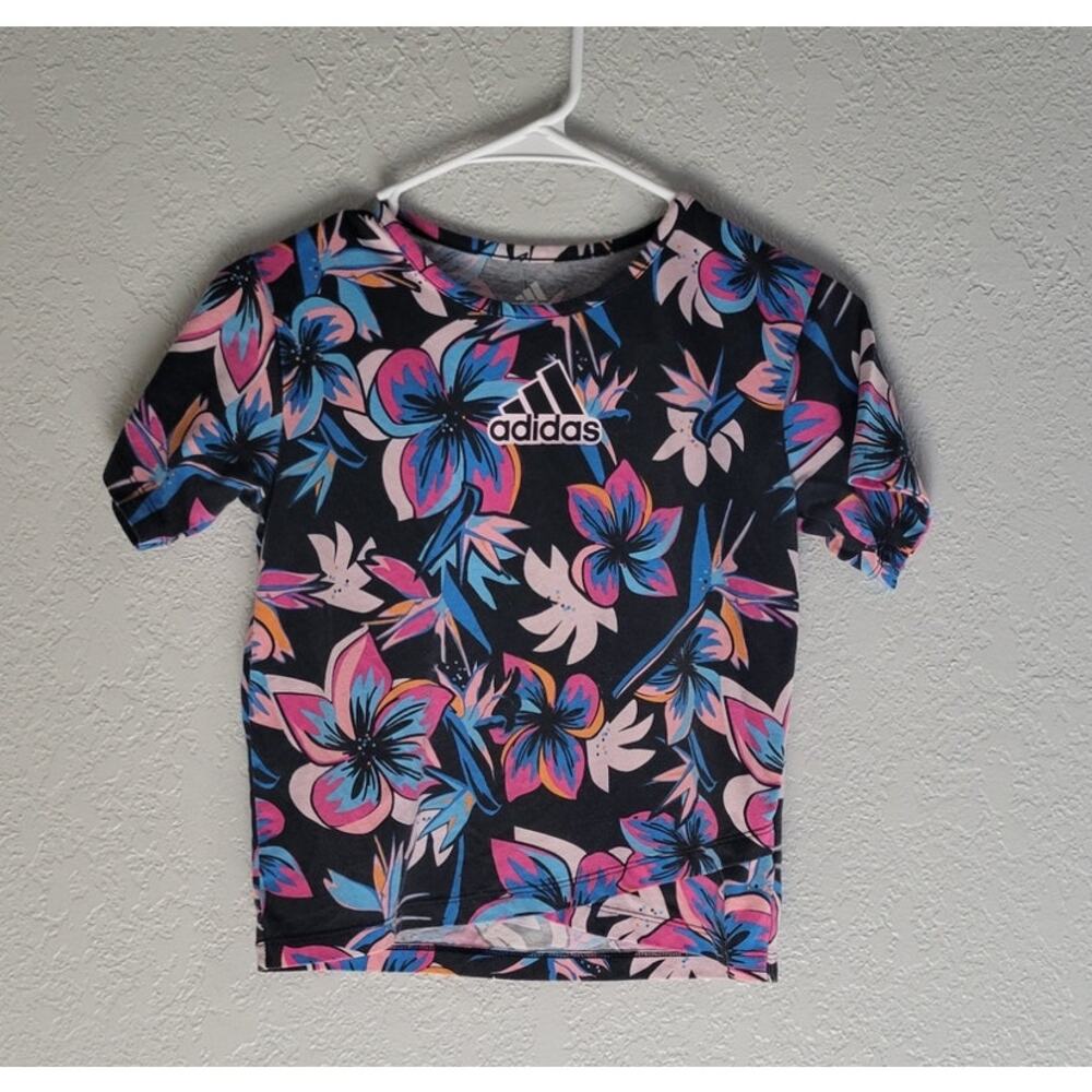 Adidas Girls 7/8 Tropical Floral Print Top
